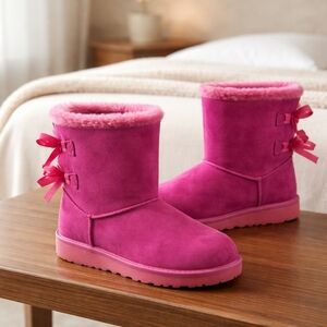 UGG Fuchsia Suede Boots with Ribbon